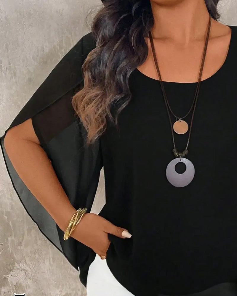 Blouse Col Rond Irrégulière Unie