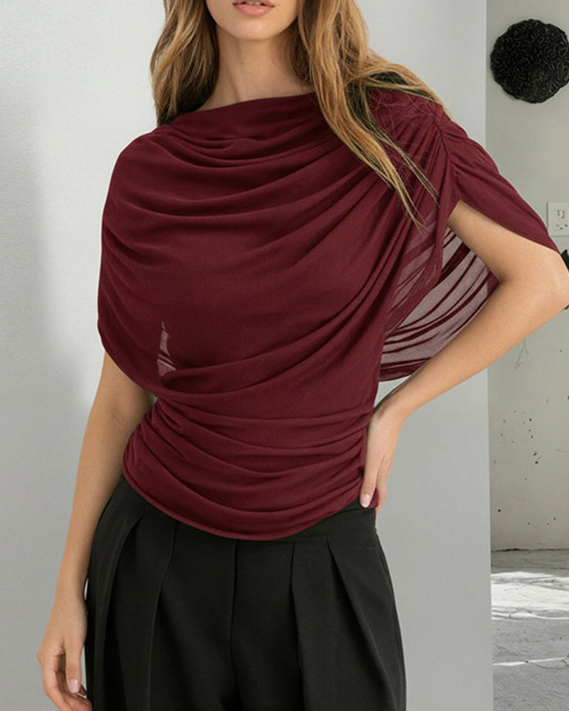 Blouse Mesh Foulard Col Drapé Slim Fit