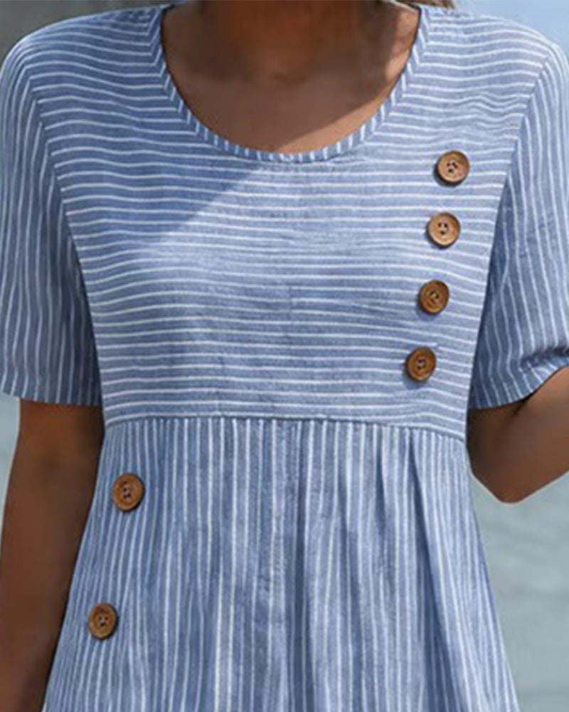 Robe Rayure Fine Bouton Bois