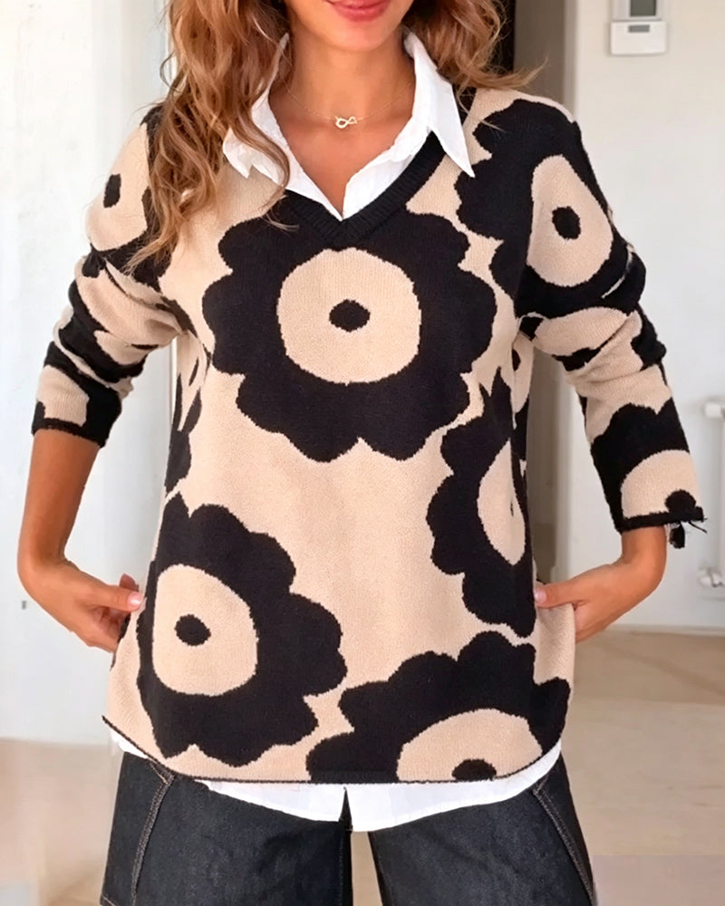 Pull Imprimé Fleural Encolure V