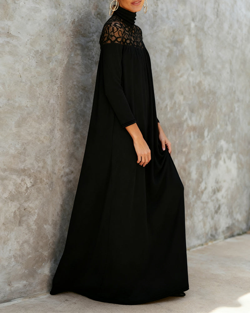 Robe Élégante À Col Montant En Mesh Patchwork