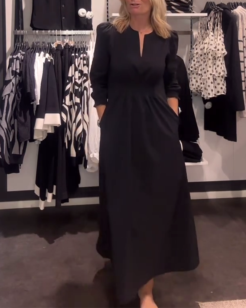 Robe Trapèze À Manches Bouffantes Et Taille Marquée