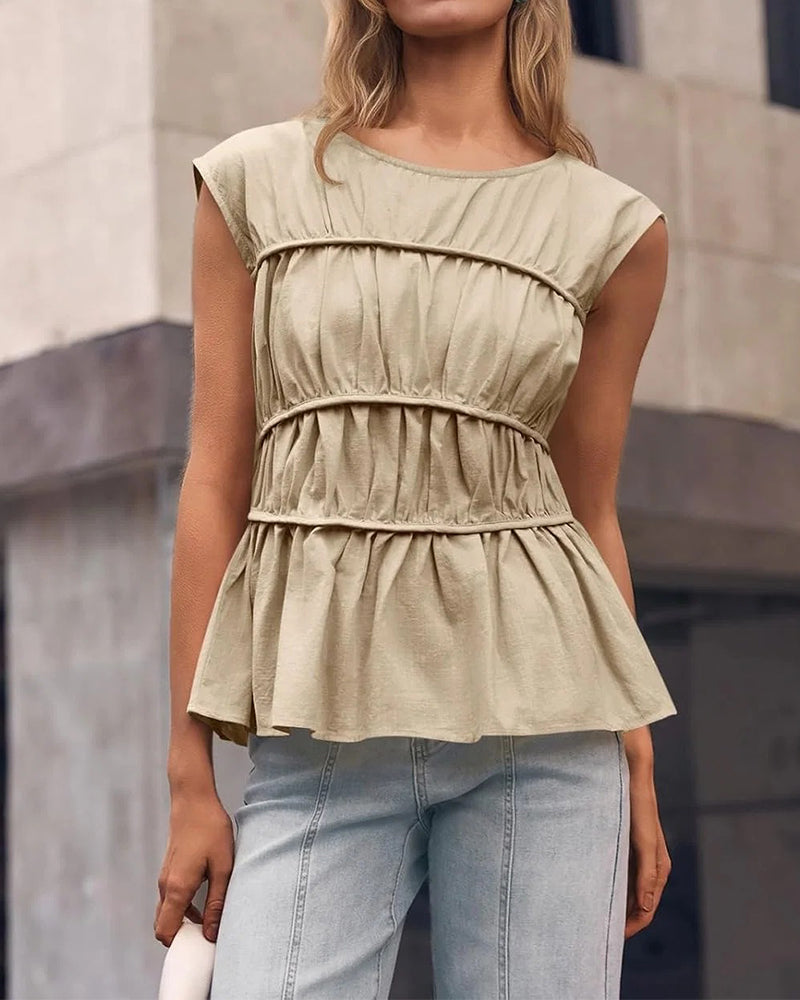 Blouse Col Rond Froncée Taille