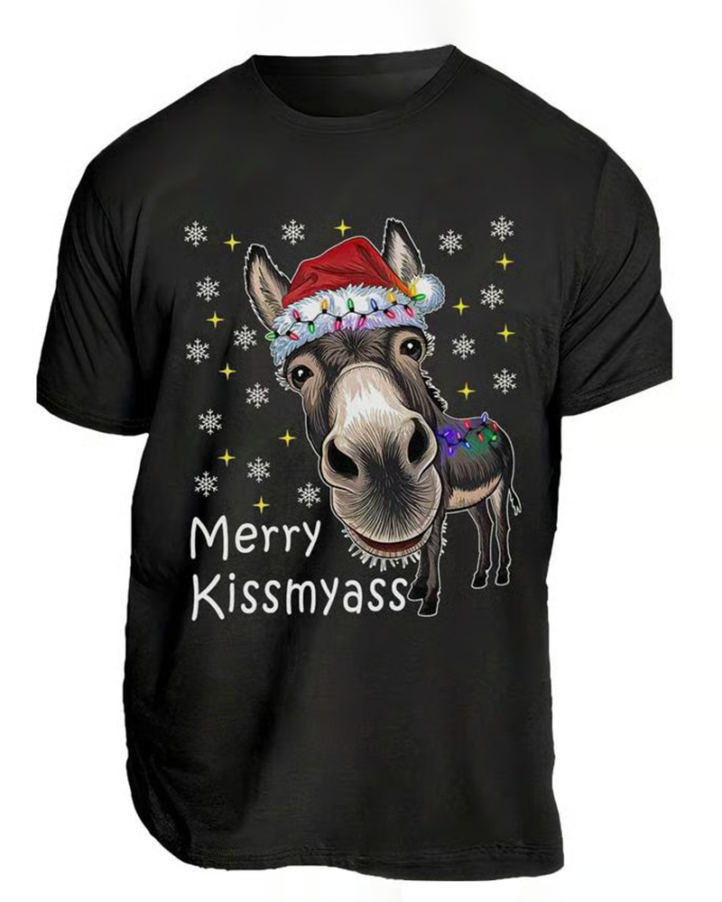 T-Shirt Unisexe Noël Imprimé Drôle Manches Courtes