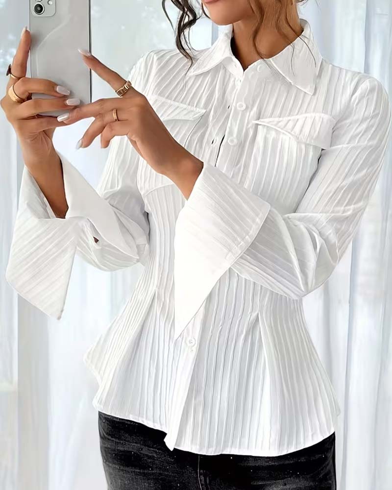 Chemise Poche Rayée Manche Évasée
