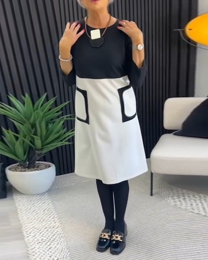Robe décontractée à col ras du cou et poche contrastée