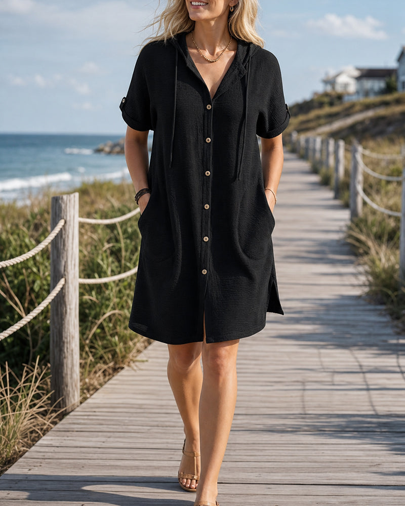 Robe Poche Latérale Bouton Décontractée