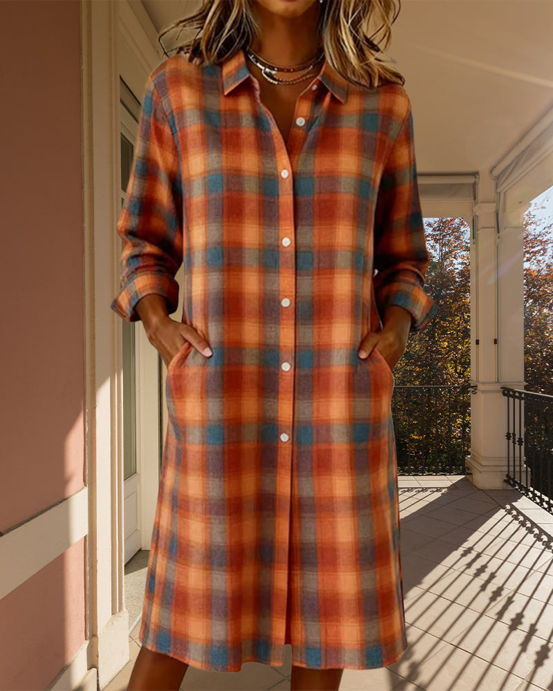 Robe Chemise À Carreaux Col Revers Boutonnée