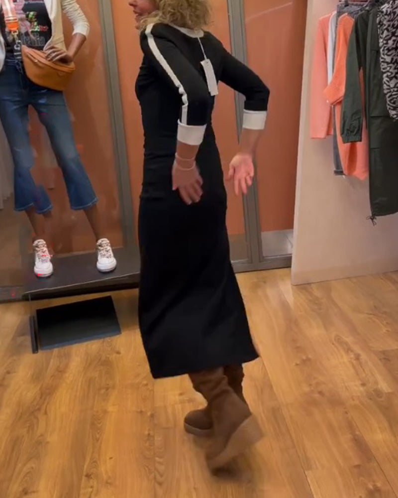 Robe à col V et manches 3/4