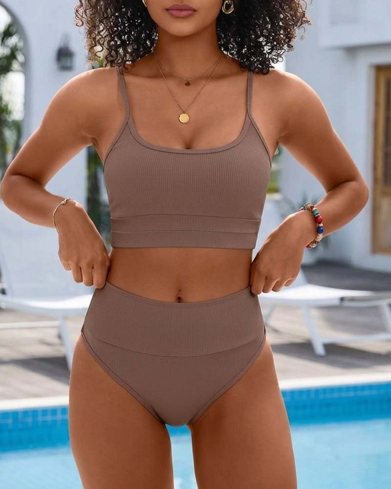 Bikini Unie Col U Taille Haute