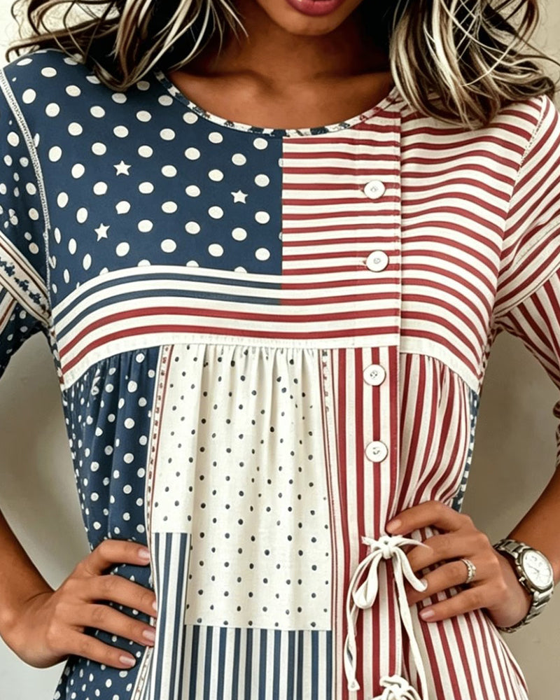 Blouse Drapeau Imprimé Patchwork Cravate