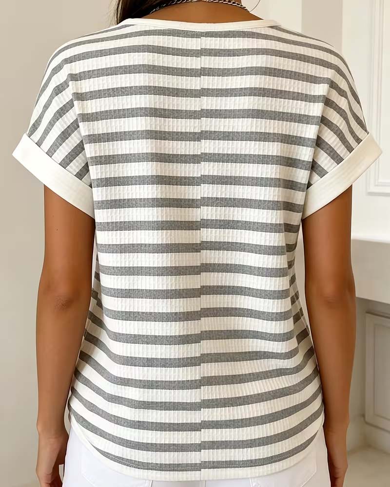 T-Shirt Rayé Gaufré Henley