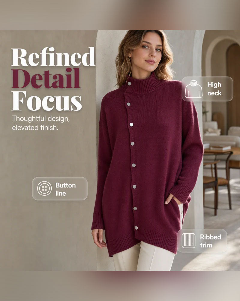Cardigan Col Roulé Simple Boutonnage