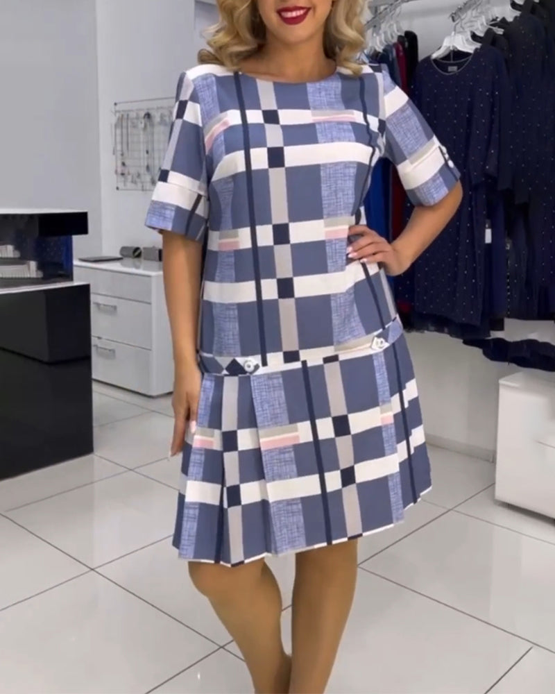 Robe à col rond et à carreaux