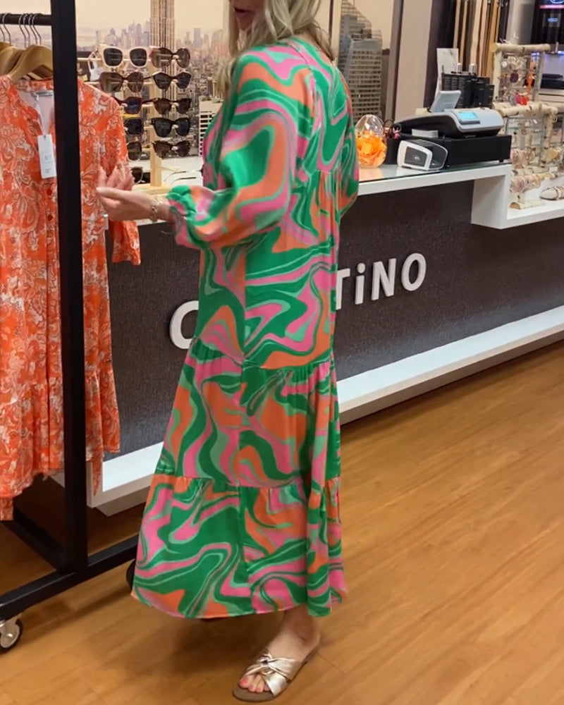 Robe longue imprimée à encolure en V