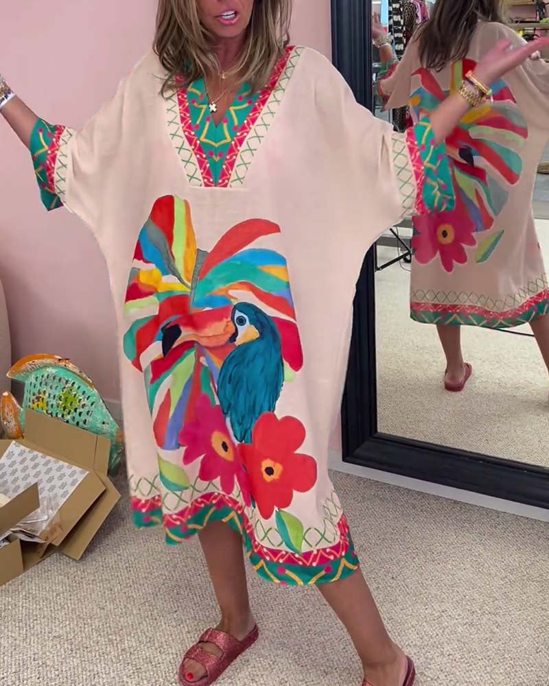 Robe à col en V imprimée Graffiti