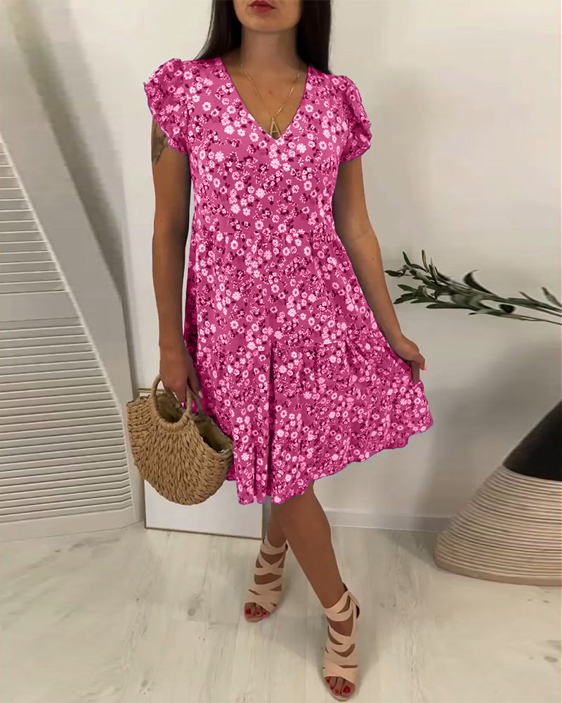 Robe midi fleurie sans manches à col V