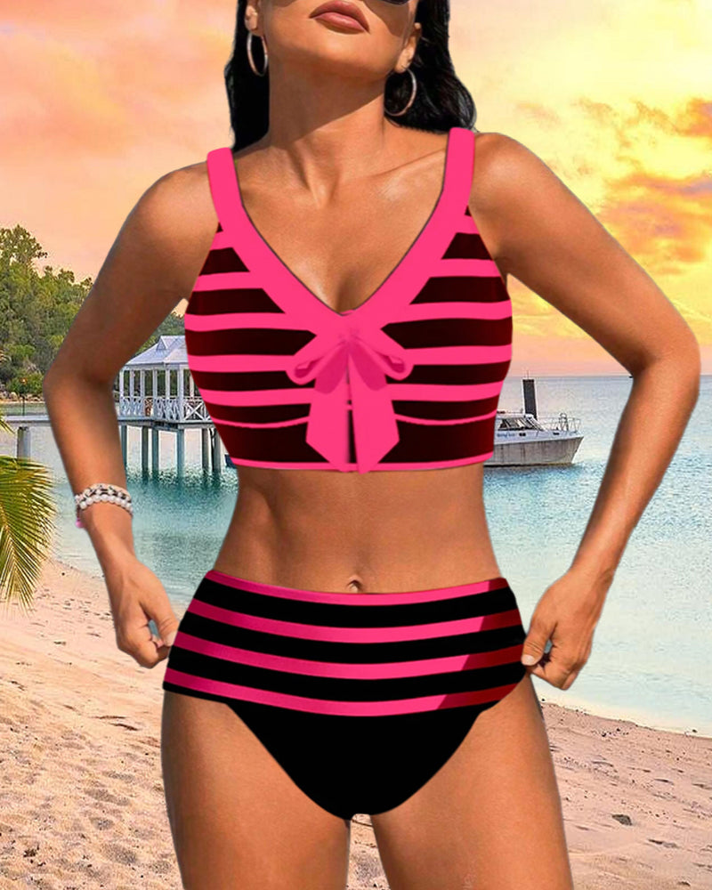 Bikinis taille haute à rayures