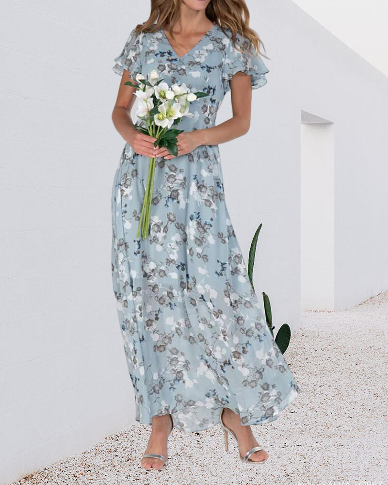 Robe imprimée manches courtes en mousseline