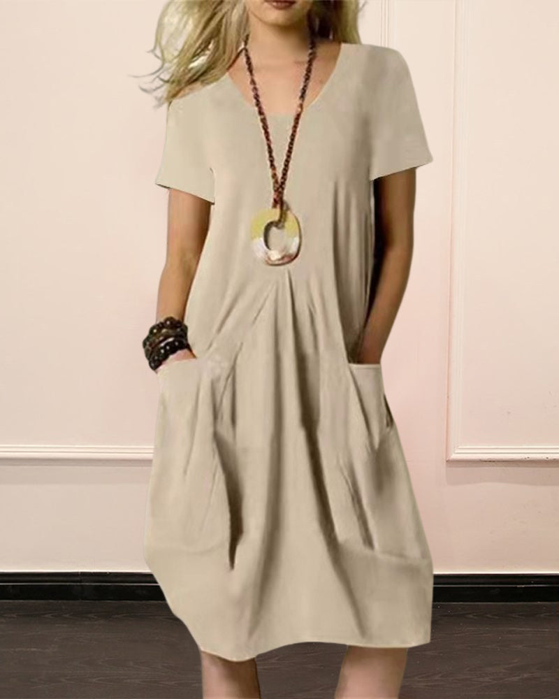 Robe unie col rond manches courtes