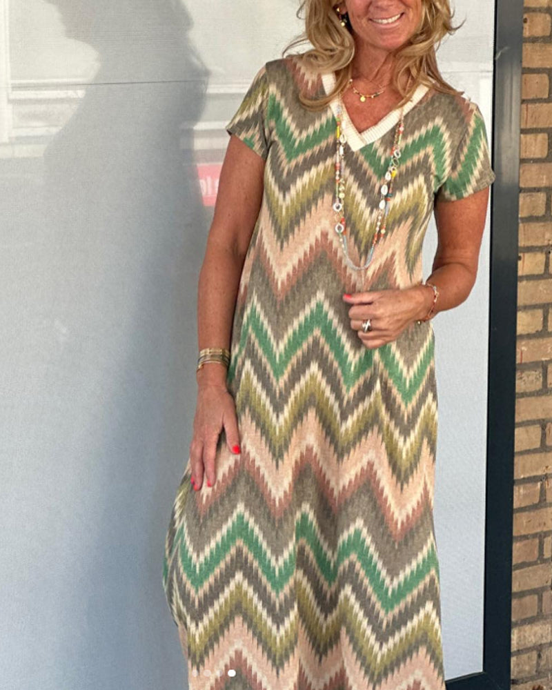 Robe col V avec imprimé vagues