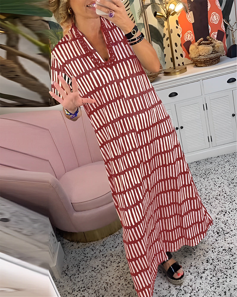 Robe longue décontractée imprimée à manches courtes