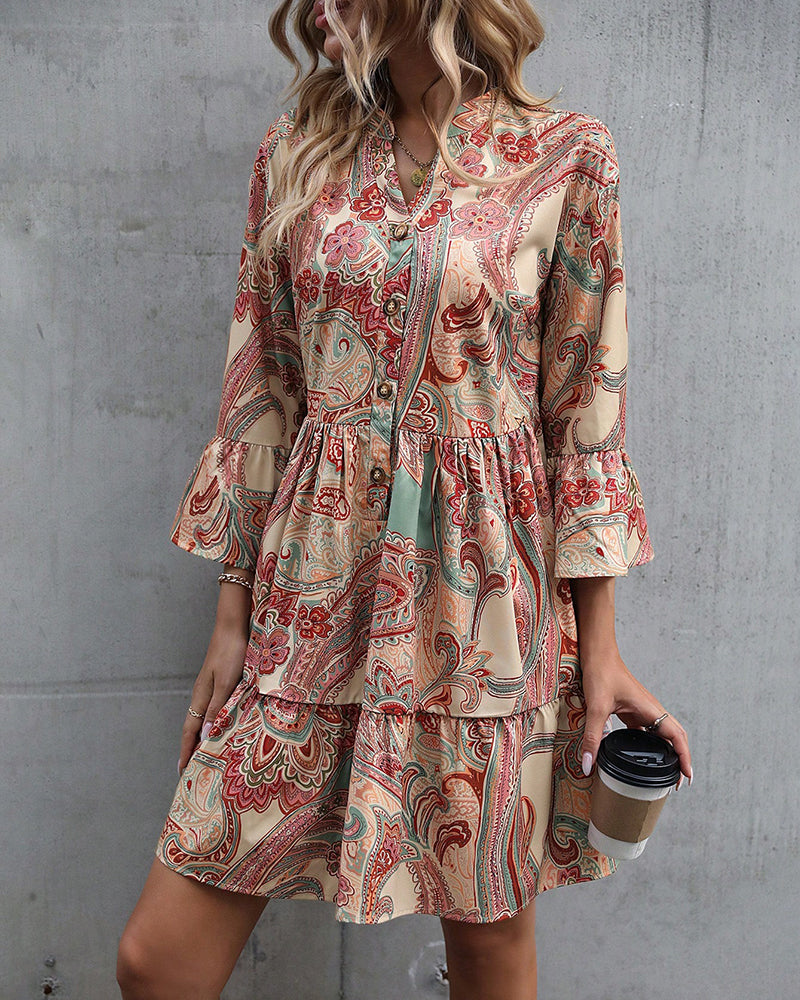 Robe à col en V et imprimé cachemire