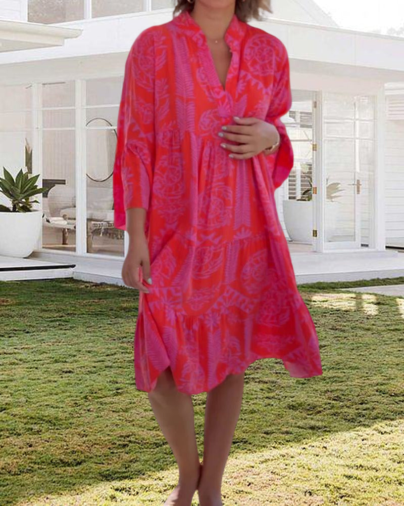 Robe à manches 3/4 à imprimé géométrique Boho