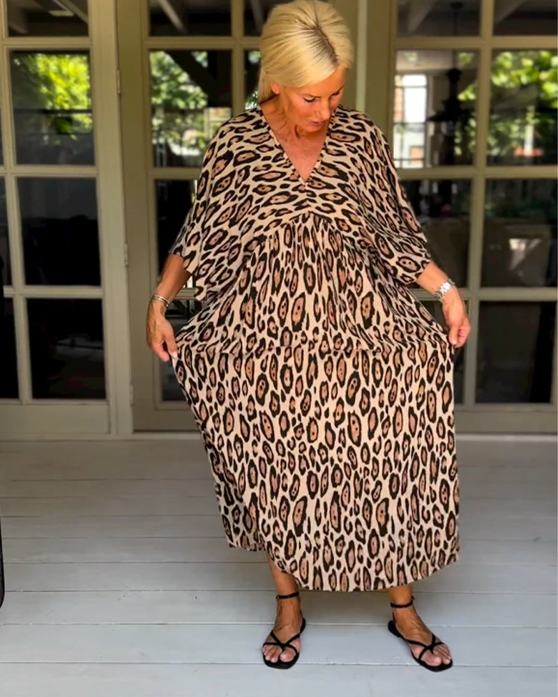 Robe col V imprimé léopard