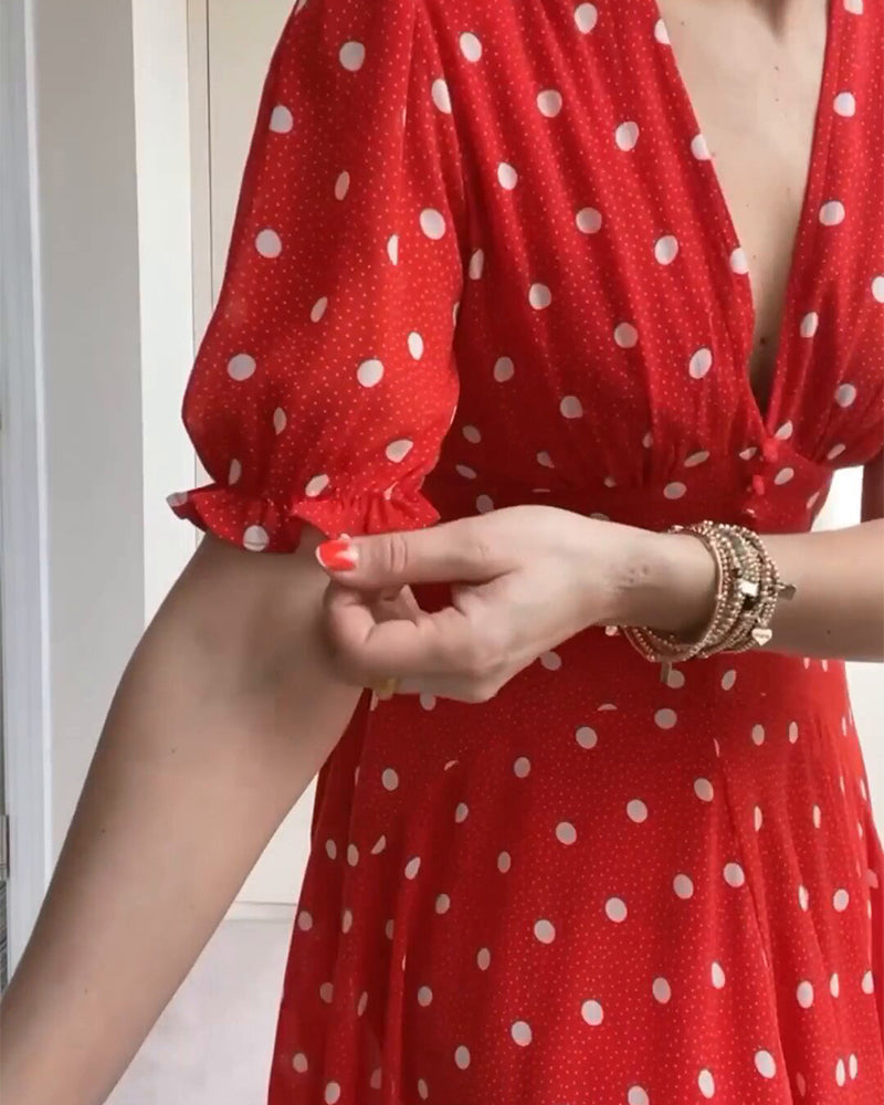 Robe taille romantique à pois