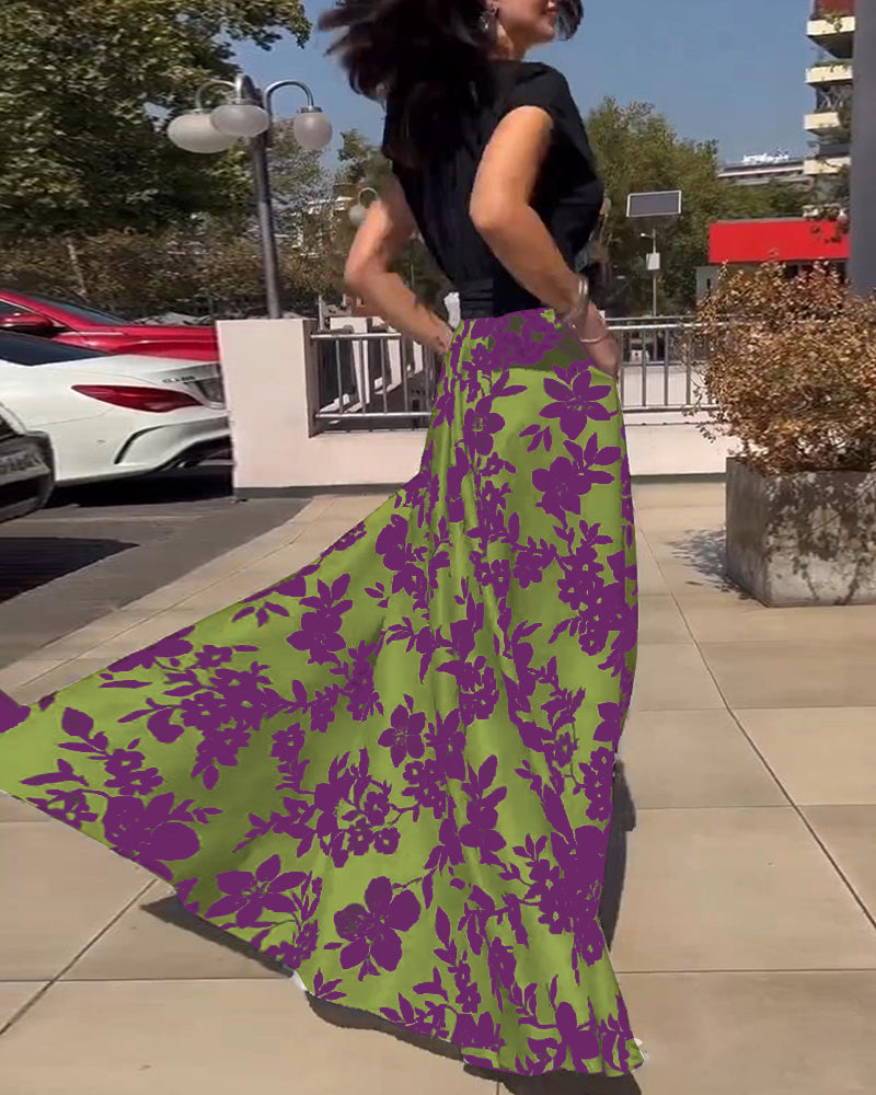 Robe élégante à imprimé floral et manches raglan en V profond