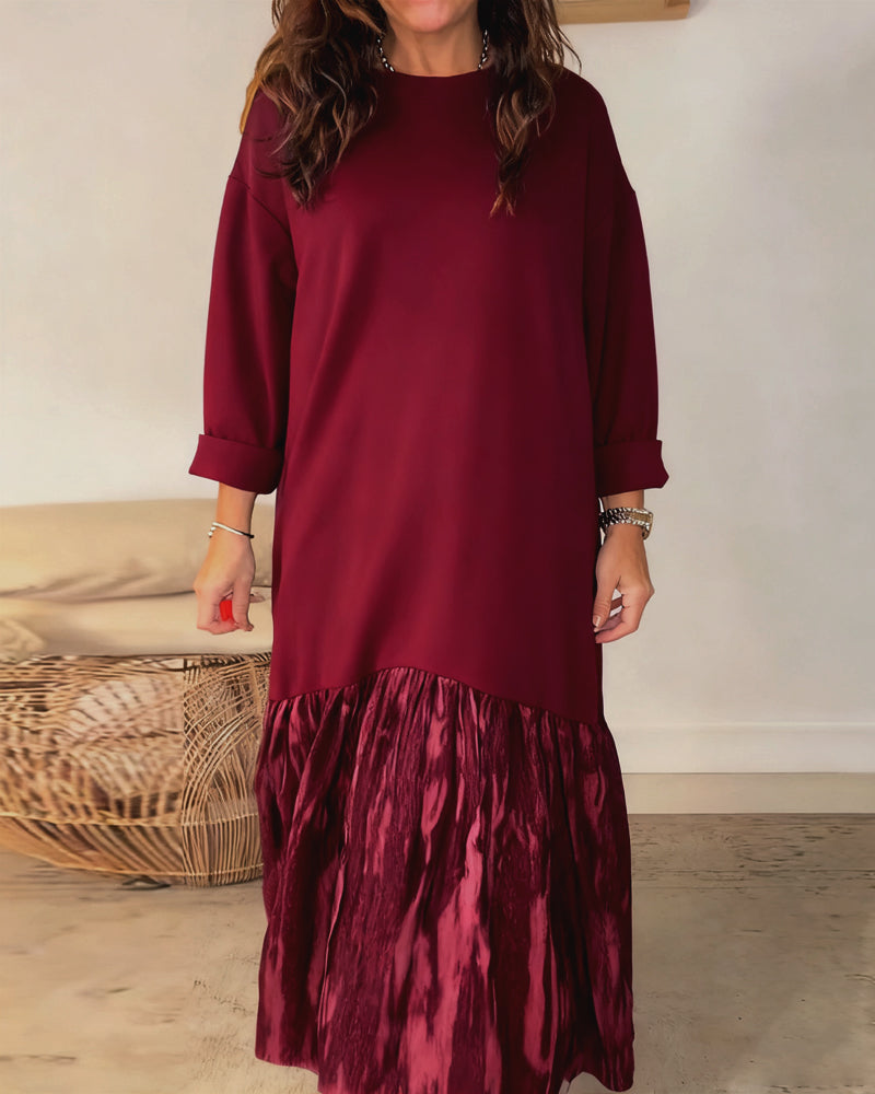 Robe Col Rond Imprimé Patchwork Irrégulier