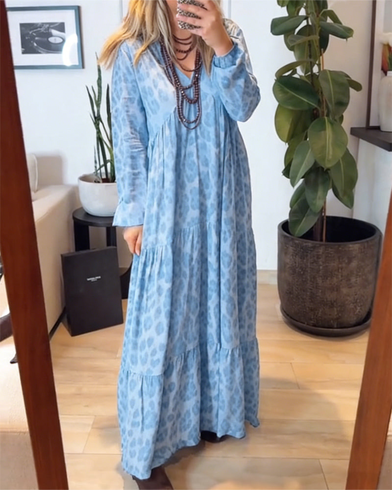 Robe Col V Imprimé Léopard Mode Maxi