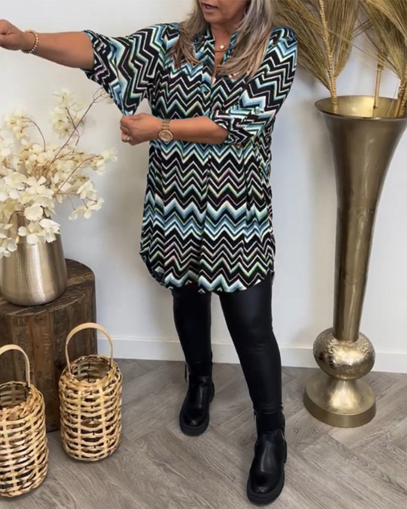 Robe col V imprimé vagues