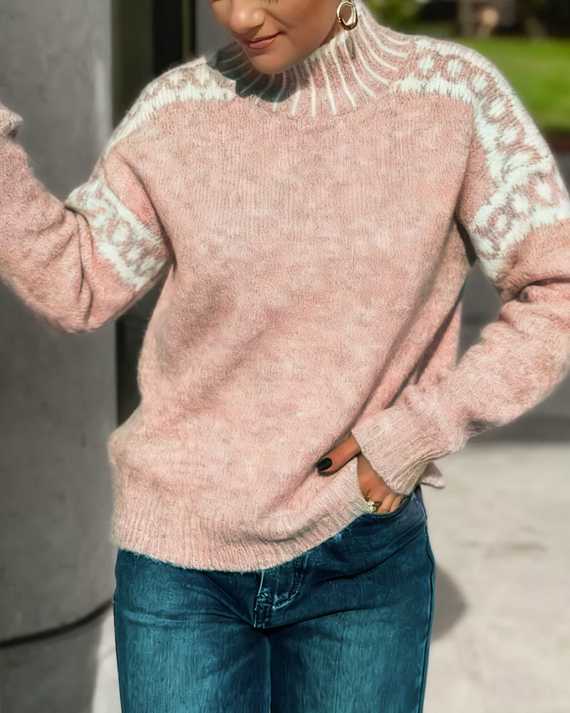 Pull Col Montant Imprimé Contrasté