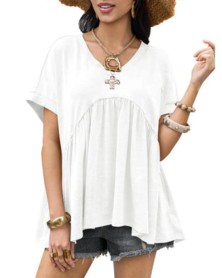 T-Shirt Col V Plissé