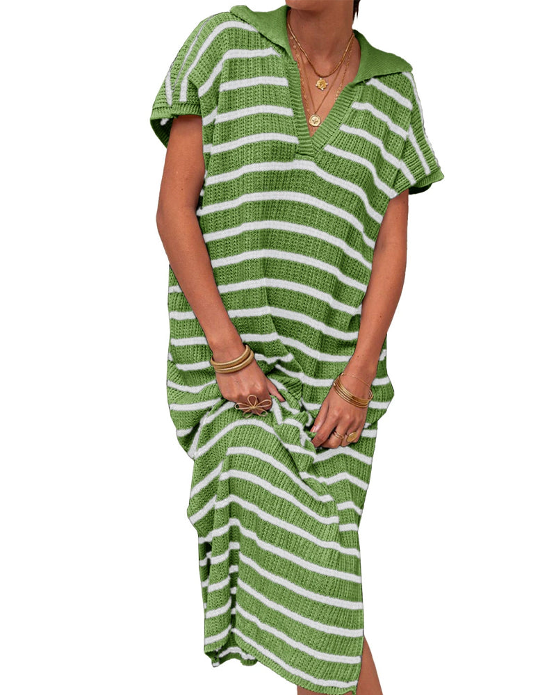 Robe Rayée Col Manches Courtes