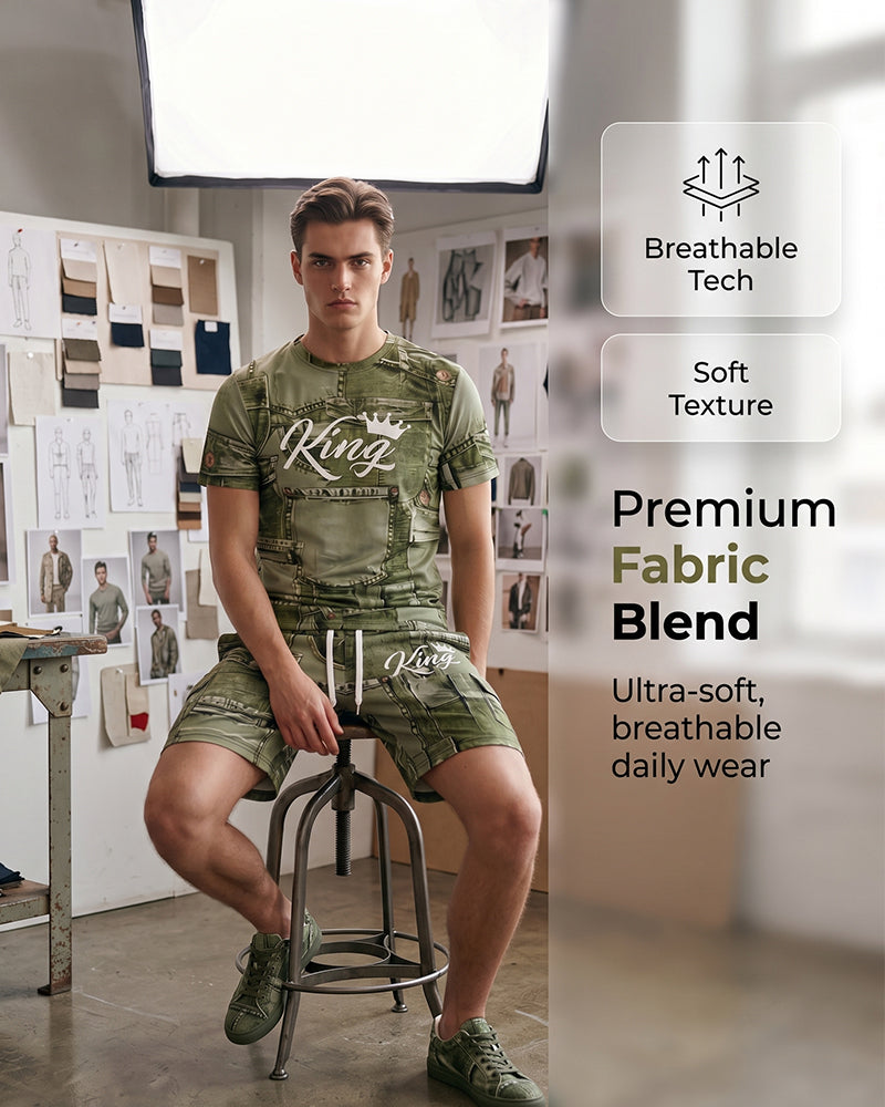 Ensemble Homme Avec T-Shirt Monogramme Col Rond Et Short À Cordon De Serrage