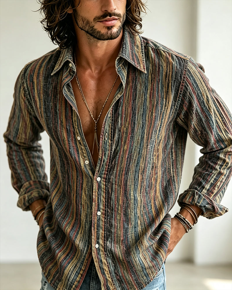Chemise Homme Ligne Bloc De Couleur Manches Longues