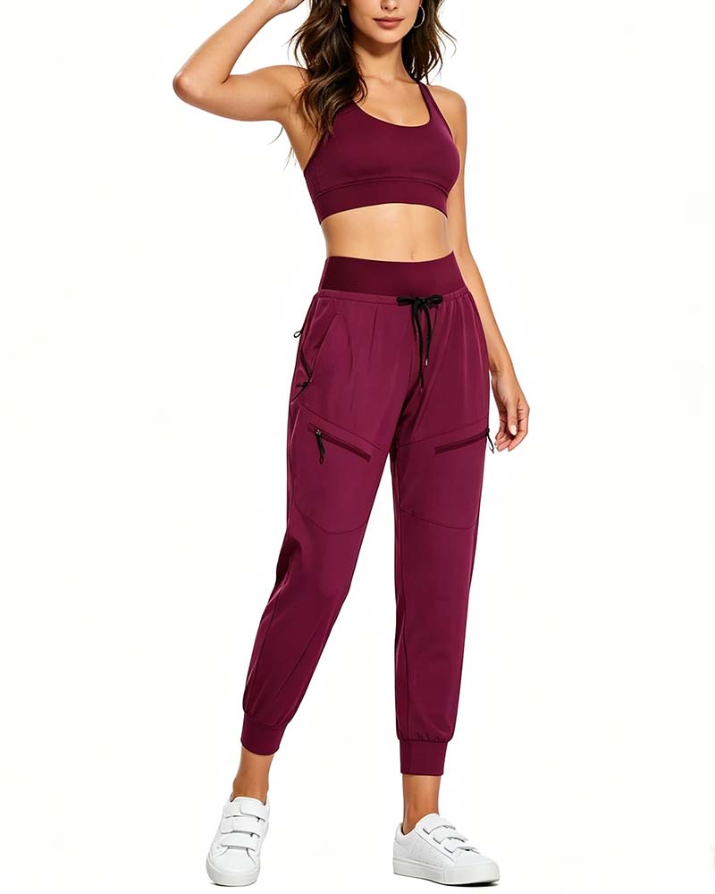Pantalon À Taille Élastique Cordons De Serrage Poches Tapered