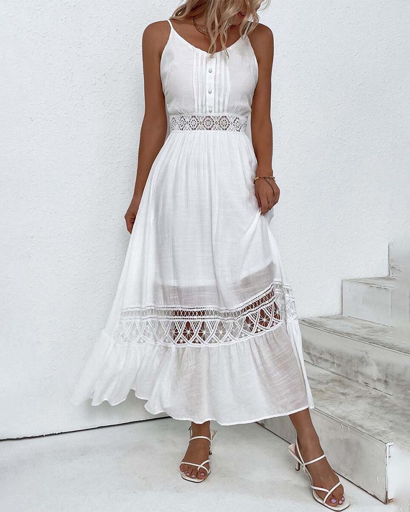 Robe à bretelles en dentelle élégante de couleur unie