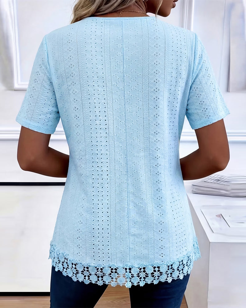 Blouse Col V Ajourée Crochet