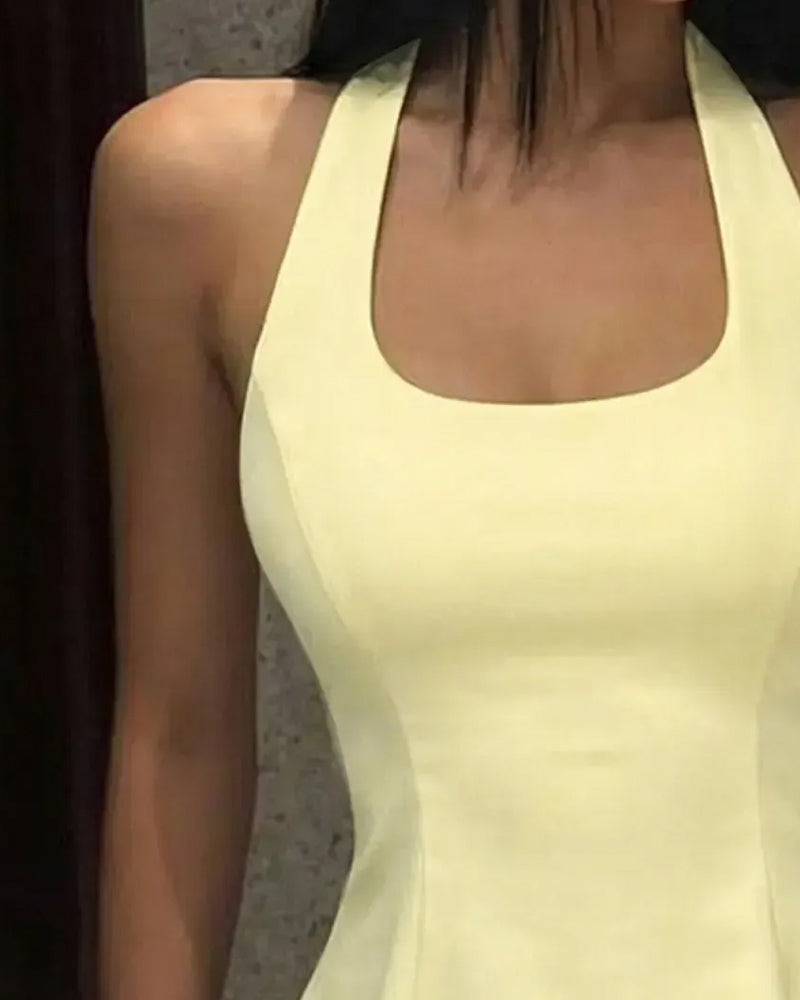 Tank Tops Halter Col Carré Chic