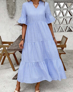 Robe Bleu Blanc Vichy Col V