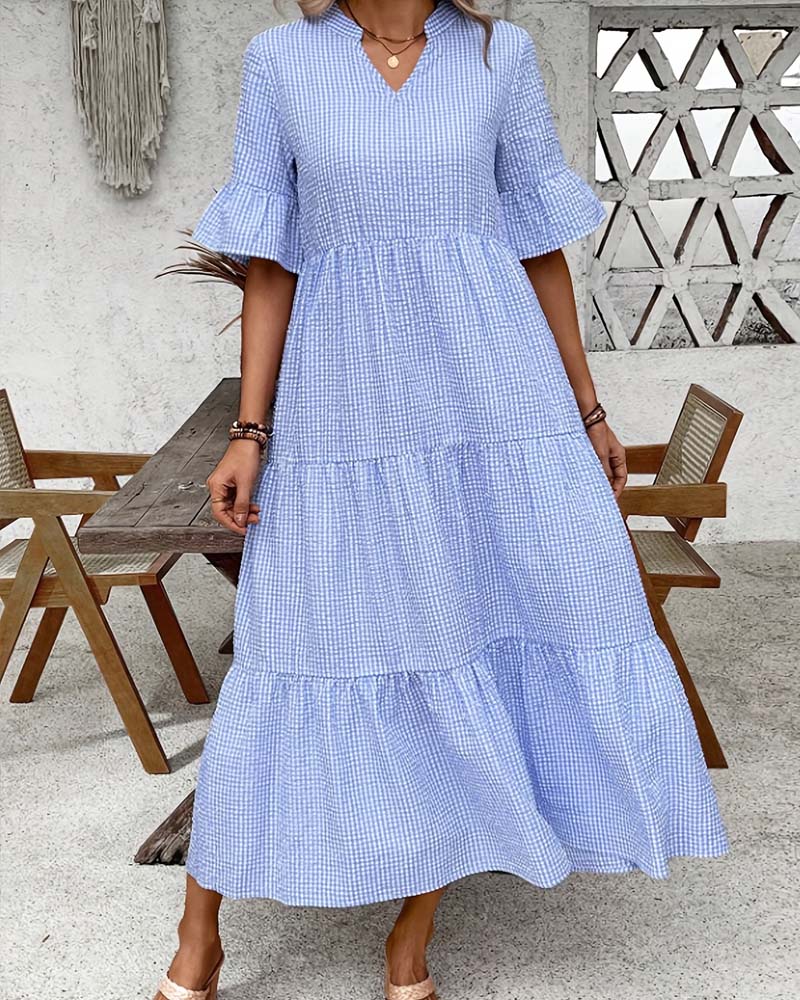 Robe Bleu Blanc Vichy Col V
