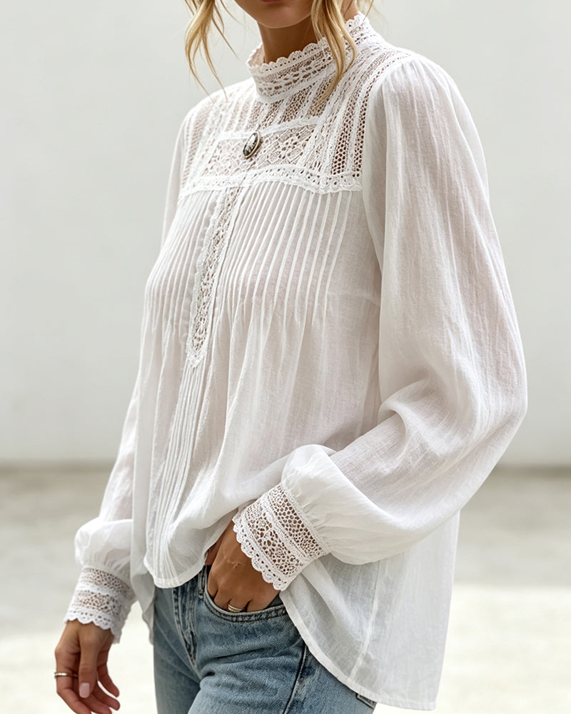 Blouse Manche Lanterne Unie Décontractée