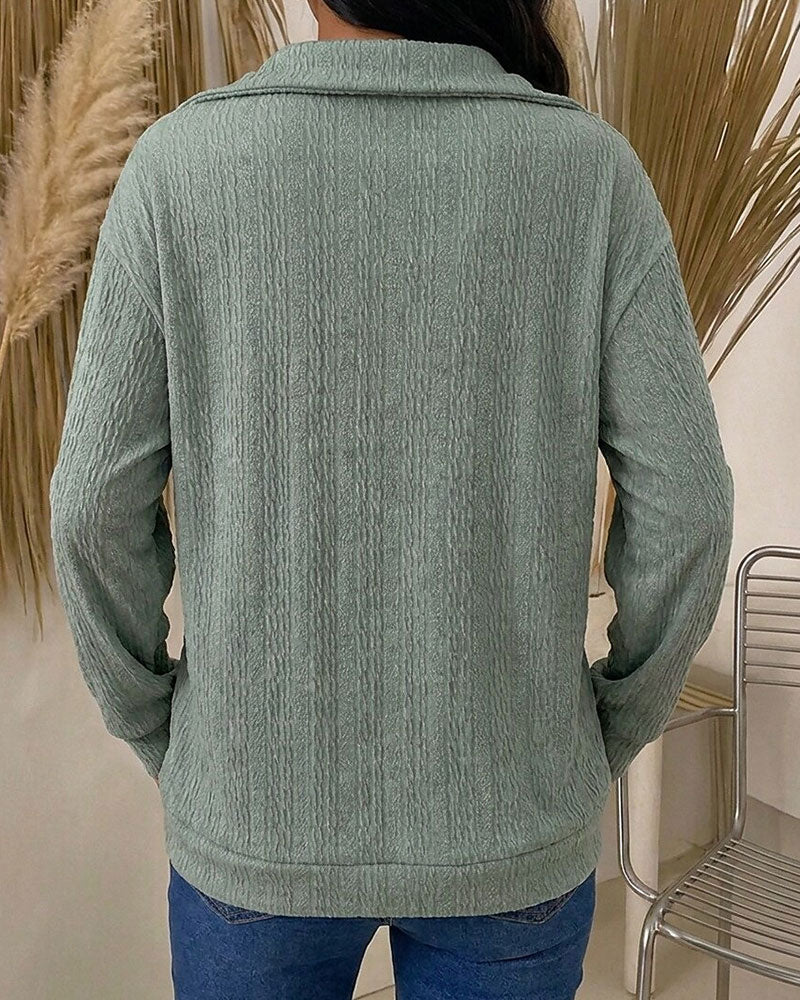 Top Col Rabattu Zip Diagonal Manches Longues