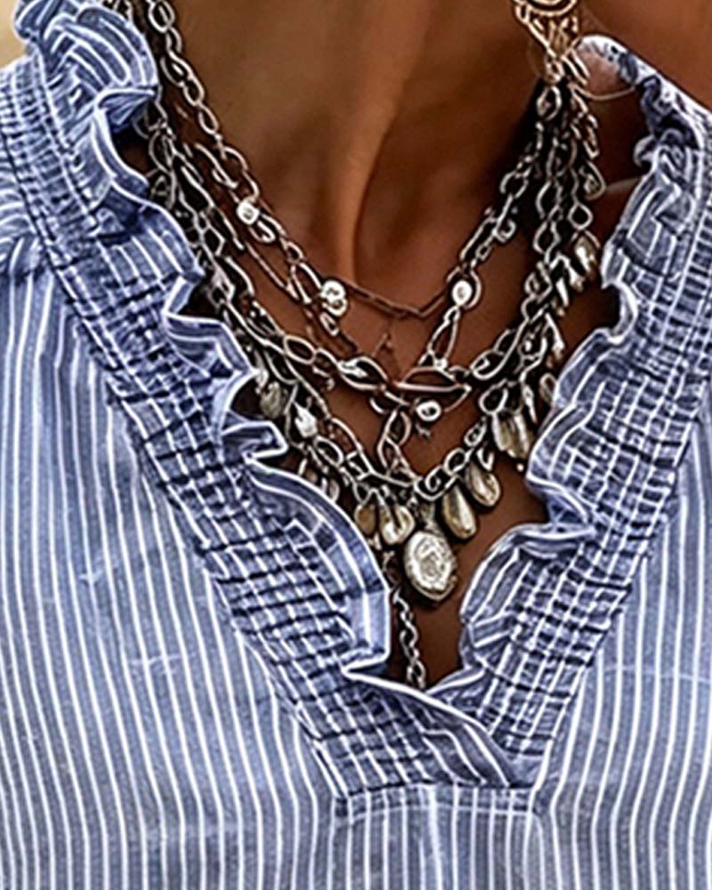 Blouse Col V Rayure Volant