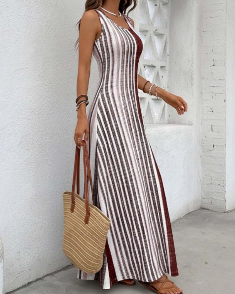 Robe Sans Manches Colorée Rayure