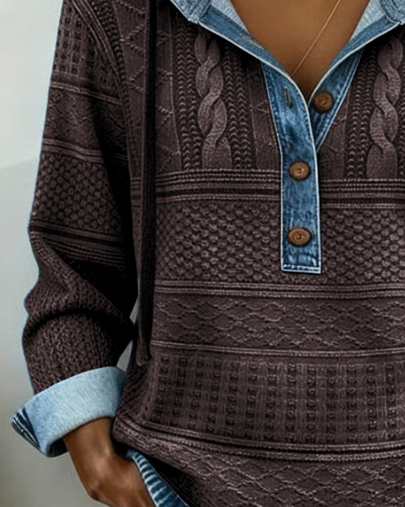 Sweat À Capuche En Jean À Motif Torsade Et Détails Patchwork